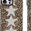 Lumen for iPhone 16 Pro Max Case, Compatible with Magsafe, Hard Shell Cover with Camera Protection for Girls - Leopard Silver Diamond Glitter Stars Cheetah Bling design Y2K Aesthetic Festive