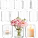12 Pack Glass Cylinder Vases for Centerpieces 4 Inch Tall Clear Bulk Flower Vase Hurricane Floating Candle Holder for Table Home Decoration Wedding Holiday Floral Shelf Party Dining Decor