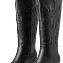 Erocalli White Cowgirl Boot Cowboy Boots for Women Embroidered Pull-On Chunky Stacked Heel Knee High Western Boots Size 10