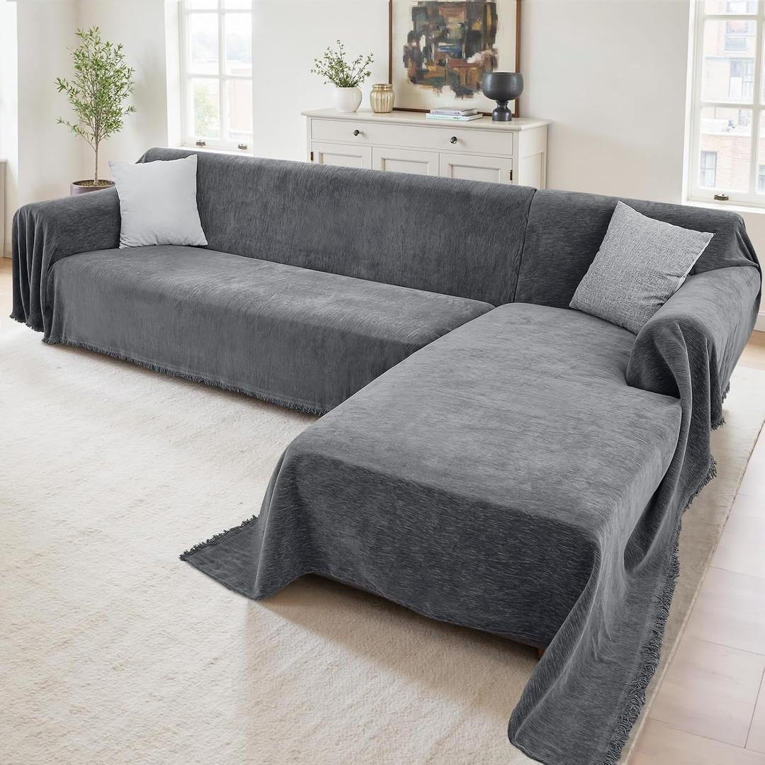 Sectional Couch Covers, 2 Pieces Washable L Shaped Couch Covers Sofa Blanket for Dogs Pet Friendly Sectional Sofa Slipcovers Furniture Covers,71"x 110"+ 71"x 118",(X-Large, Dark Gray)