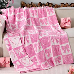Valentine's Day Knitted Throw Blanket 50 x 60 Inch Pink Bow Reversible Blanket Buffalo Plaid Checkered Pink White Home Decor Fluffy Microfiber Wedding Anniversary Party Gift Bed Sofa Chair