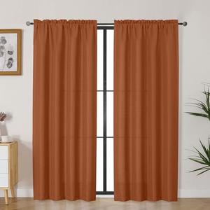 Lecloud Bessie Orange Curtains for Bedroom 72 Inches Long 2 Pcs, Airy Light Filtering Faux Linen Textured Window Curtains for Living Room Decor, Dual Rod Pocket Drapes, Each Panel 40" W x 72" L
