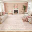 Soalmost Pink 8x10 Area Rugs for Baby Girl Nursery, Washable Rugs Vintage Floral Non-Slip Low Pile Soft Throw Carpet for Living Room Dining Room Bedroom Kids Playroom (Pink, 8'x10')