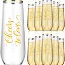 Ziliny 24 Pcs Wedding Plastic Champagne Flutes 9 oz Cheers to Love Stemless Champagne Glasses Gold Rim Wedding Cups Toasting Flutes Cocktail Cups Bridal Shower Party Bar Birthday Gifts