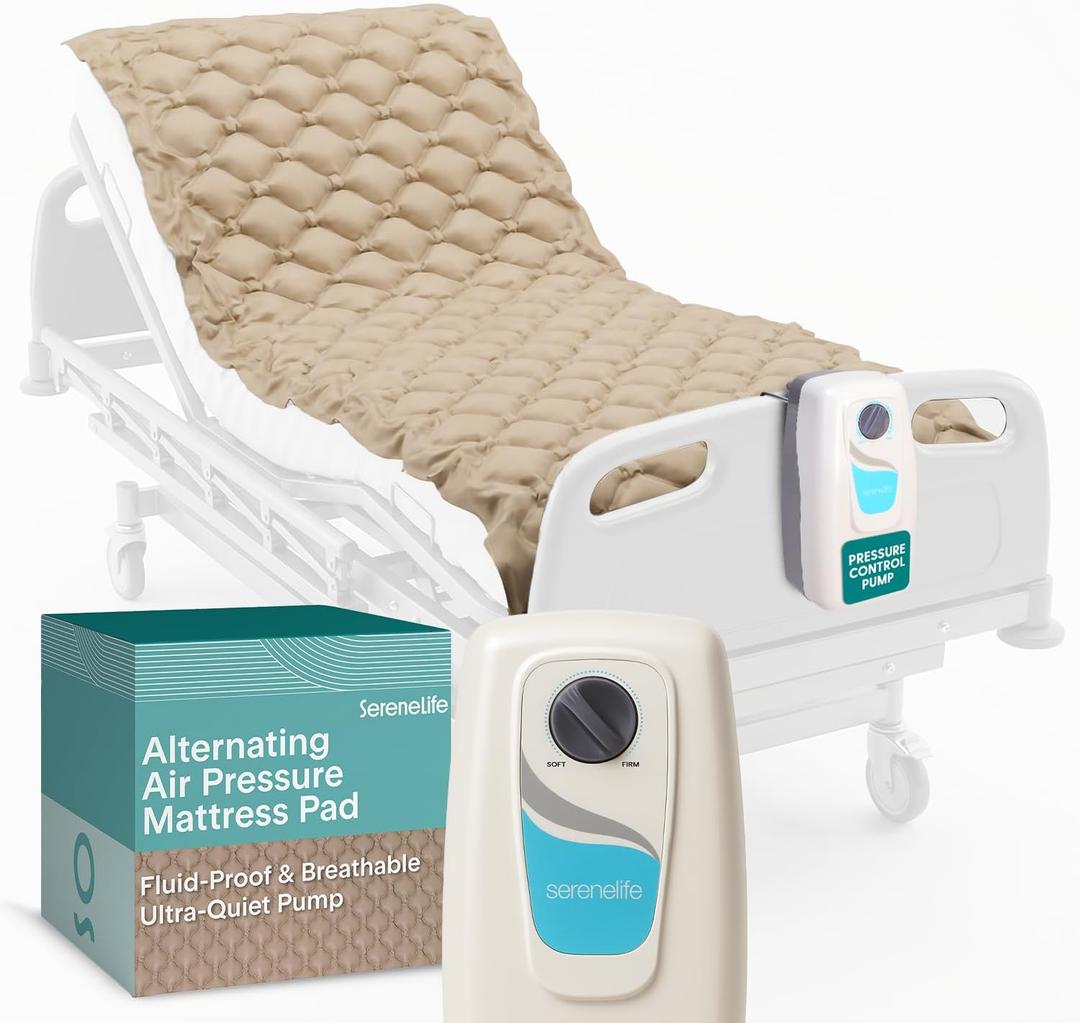 SereneLife Air Pressure Mattress Pad | Hospital Topper for Bedridden Patients | Alternating Air Pressure Mattress with Electric Pump, Medical Grade Pad & Topper for Hospital Bed | 330 lbs Capacity