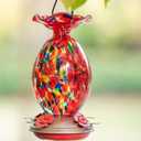 Hummingbird Feeder, 32OZ Hand Blown Glass Hummingbird Feeders for Outdoors Hanging, Built-in Ant Moat Wild Humming Bird Feeders, Yard Garden Gifts Decor (Holiday)