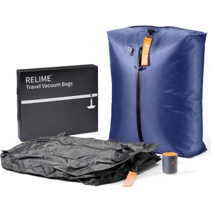 Classic Series Vacuum Bags for Travel Luggage with Wireless Pump, Compression Bags for Carry On Suitcases and Backpack, Vacuum Seal Packing cube for Cloth Packing (2PC + PUMP Gray & Blue)