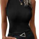 Women's Mock Turtle Neck Tank Tops Slim Fit Ribbed Knit Sleeveless Tops Casual Cami Vest Shirts, Medium