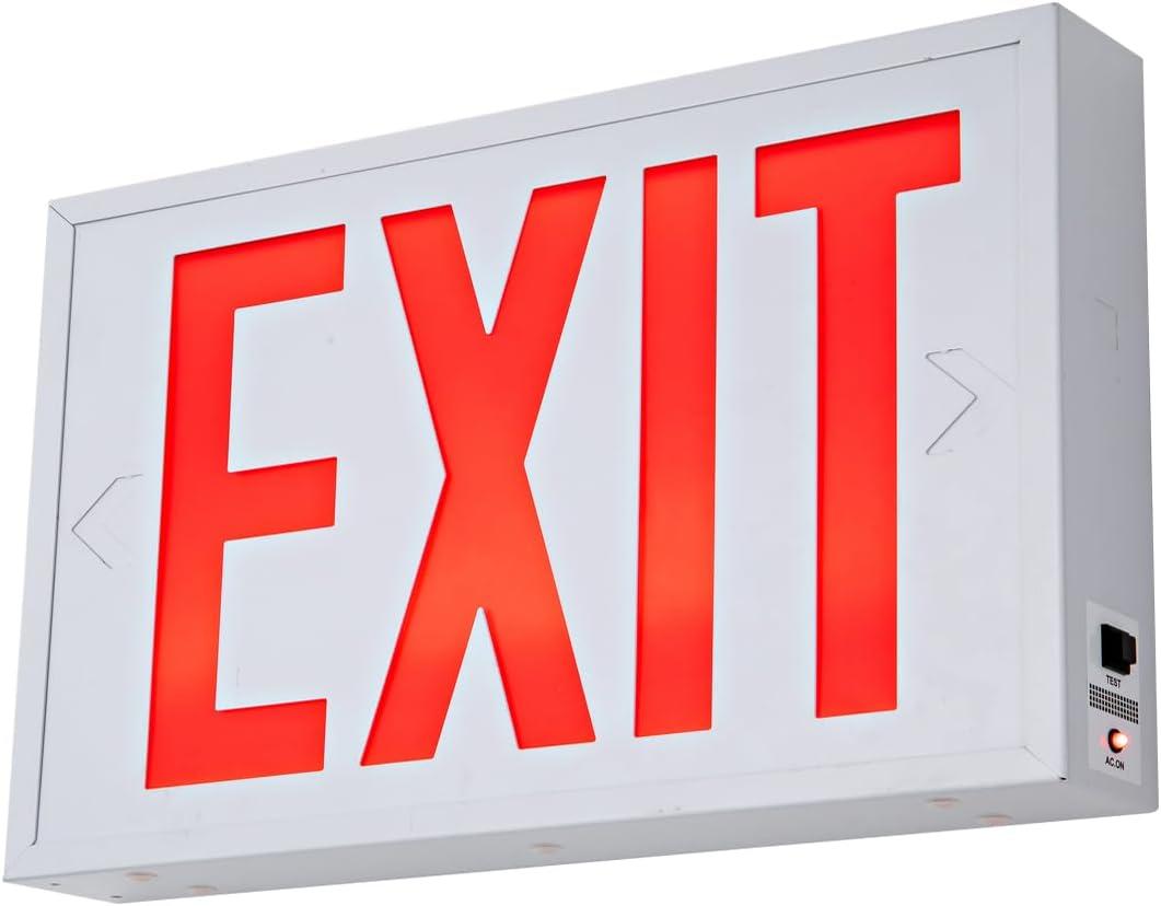 TANLUX New York Approved Emergency Exit Sign, Red Exit Sign with Steel Housing, Hardwired with Battery Backup, AC 120/277V, Single and Double Faces, UL Listed