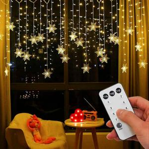 Aprjv String Lights LED Curtain Light, 96 LED Fairy Hanging String Lights Waterproof Christmas Snowflake Lights with Wireless Control for Outside Indoor Bedroom Party Fence Patio - Warm White