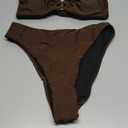 SUUKSESS Women Bandeau O Ring Bikini Sets Tie Back High Waisted 2 Piece Swimsuit (Medium)