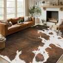 Cowhide Rug Area Rugs for Living Room, 6x9 Cow Print Rug Machine Washable for Bedroom Dining Room Western Home Decor Non-Slip Low Pile Indoor Floor Carpet
