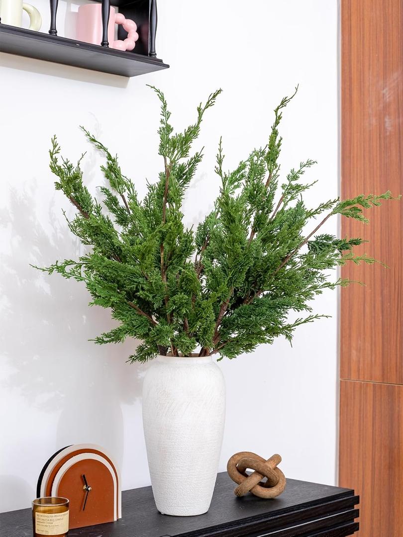 6PCS Christmas Pine Stems, 38 Real Touch Cypress Norfolk Pine Branches for DIY Garland Wreath Christmas Xmas Indoor Outdoor Holiday Decor Decorations