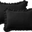 Ruffle Pillow Cases Queen Size Set of 2 Soft Wrinkle Resistant Brushed Microfiber Ruffled Pillowcases Envelope Pillow Shams Cover Festive Gift for Hotels,Guest Rooms 20x30 Inch (Black)