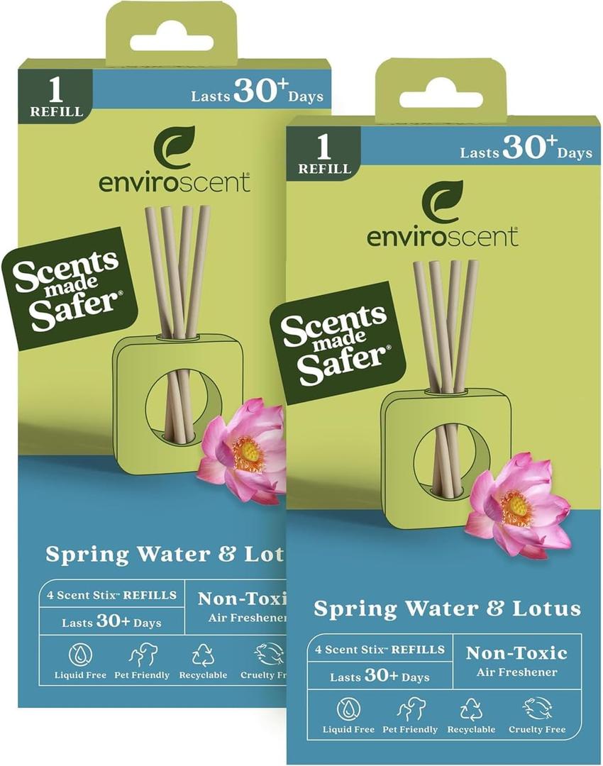 Enviroscent Non-Toxic Air Freshener for Home (Spring Water & Lotus) Essential Oil Diffuser | Home Fragrance Last Over 30 Days | 8 Scent Stix Refills (8 Count (Pack of 2))