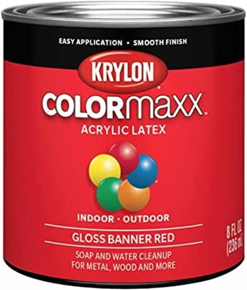Krylon K05633007 COLORmaxx Acrylic Latex Brush On Paint for Indoor/Outdoor Use,  Pint, Gloss Banner Red, 1 Quarts (Pack of 1) (8 Fl Oz (Pack of 1)) Krylon K05633007 COLORmaxx Acrylic Latex Brush On Paint for Indoor/Outdoor Use,  Pint, Gloss Banner Red, 1 Quarts (Pack of 1) (8 Fl Oz (Pack of 1))