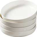 4 Pack Large Ceramic Pasta Bowls, Salad Bowls, Deep Plates, for Serving Soup, Pasta, Noodle, Compact Stack Bowl Set, Microwave and Dishwasher Safe, 8 Inch, White