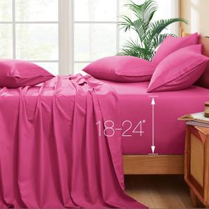 Horbaunal Extra Deep Pocket King Sheets - Fits Mattress 18-24 Inches Deep - 6 Pieces Hotel Luxury 1800 Thread Count Microfiber Sheet Set - Ultra Soft Hot Pink King Size Bed Sheets, Hot Pink