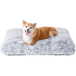 EHEYCIGA Fluffy Dog Crate Bed for Large Dogs, Plush Faux Fur Pad, Calming Anti Anxiety Large Bed, Washable Soft Warm Dog Crate Mat with Non-Slip Bottom (35.4 x 23.6, Grey)