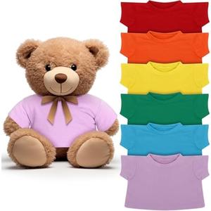 Skylety 6 Pcs Bear Clothes Basic Tee Shirt Classic Stuffed T Shirt Plush Crew Neck for Stuffed Bears Doll with 14 - 18 Inch, Bear Not Included(Rainbow)