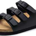 Torotto Boys Girls Sandals with Cork Footbed Adjustable Buckle Casual Slides Sandals Open Toes Flat for Kids Toddler (Lhj441/Black)