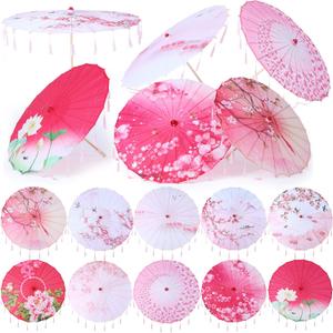 Sadnyy 10 Pcs 33" Chinese Oiled Paper Umbrella Bulk with Tassels Japanese Art Asian Style Silk Parasol for Wedding Parties, Bridal Showers, Photography Costume Cosplay Decoration (pink)