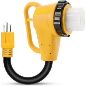 RV 50 Amp to 110 Adapter with Locking Connector, 50 Amp to 15 Amp RV Adapter, NEMA 5-15P to NEMA SS2-50R Electrical Power Adapter with Upgraded Grip Handle, ETL Listed