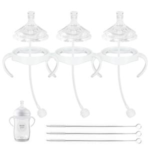 Straw Cup Soft Conversion Kit for Philips Avent Natural Baby Bottle, Toddler Transition Kit with Silicone Straw Top Nipple, Weighted Straw, Bottle Handle, Cleaning Brush, Spill-Proof, BPA-Free, 3-Pack