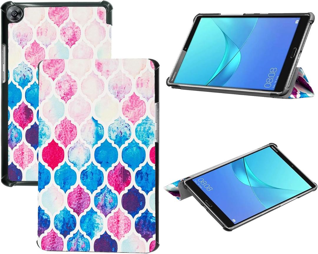 Tri-Fold Case Compatible with Huawei Mediapad M5 8.4 Inch(SHT-AL09/SHT-W12), Includes a Screen Protector - Premium PU Leather Tri-Fold Cover with Auto Sleep/Wake (Moroccan Love, One Size)