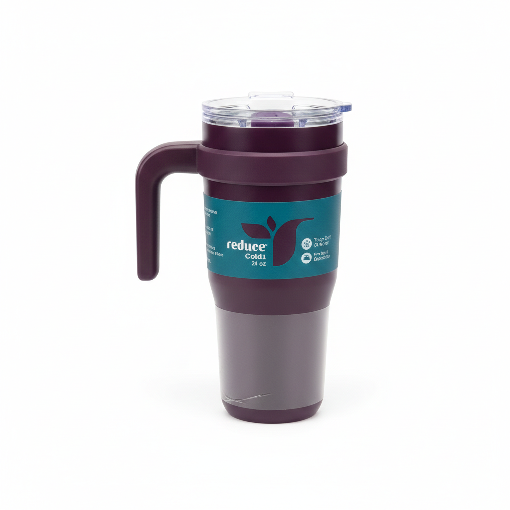 REDUCE 24 oz Stainless Steel Tumbler with Handle - Dual-Wall Vacuum Insulated Travel Mug, Sweat-Proof Lid & Reusable Straw - Keeps Drinks Cold for 24 Hrs, Fits Cupholders, Dishwasher Safe