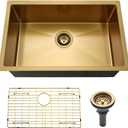 27 inch Undermount Kitchen Sink Gold, Jshozzy 27x16 Stainless Steel Sink Undermount 16 Gauge Single Bowl Under Counter Gold Kitchen Sink Deep