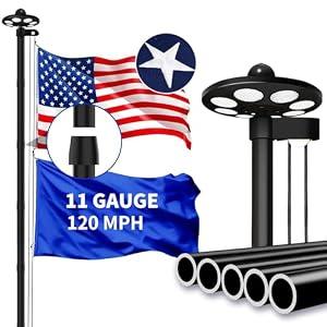 MXQMKL 11 Gauge Heavy Duty Flag Pole Kit with Solar Light, 20FT Flagpoles for Outside House in Ground Extra Thick Outdoor Flag Pole with 3x5 American Flag with Pole for Outside, 120 MPH Wind Tested