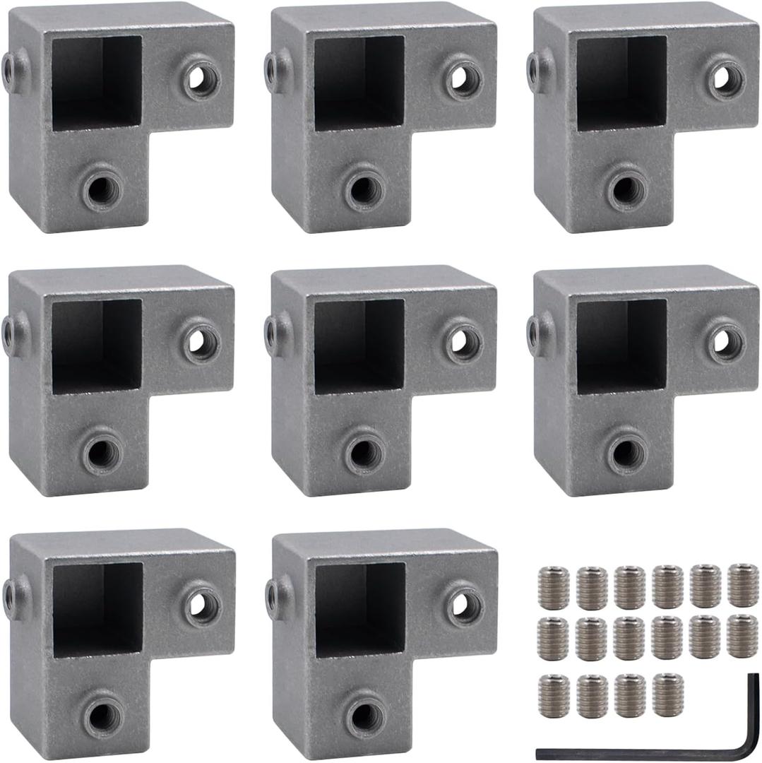 8 PCS 1''/25 mm Square Tube Connector, 3-Way Side Outlet Elbow 90 Degree L-Shaped Pipe Fitting, Aluminum Alloy Corner Joint Connector Chain Fence Rails Pipe Clamps