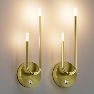Aipsun Gold Battery Operated Wall Sconce Set of 2, Wireless Sconces Modern LED 3000K Rechargeable Wall Sconce Dimmable Battery Wall Light for Living Room,Bedroom (16.1 inch)