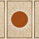 PHOPAGO Boho Sun Wall Art Minimalist Bohemain Framed Wall Printing 11x14in Sun Lines Warm Prints Decor - Natural Framed