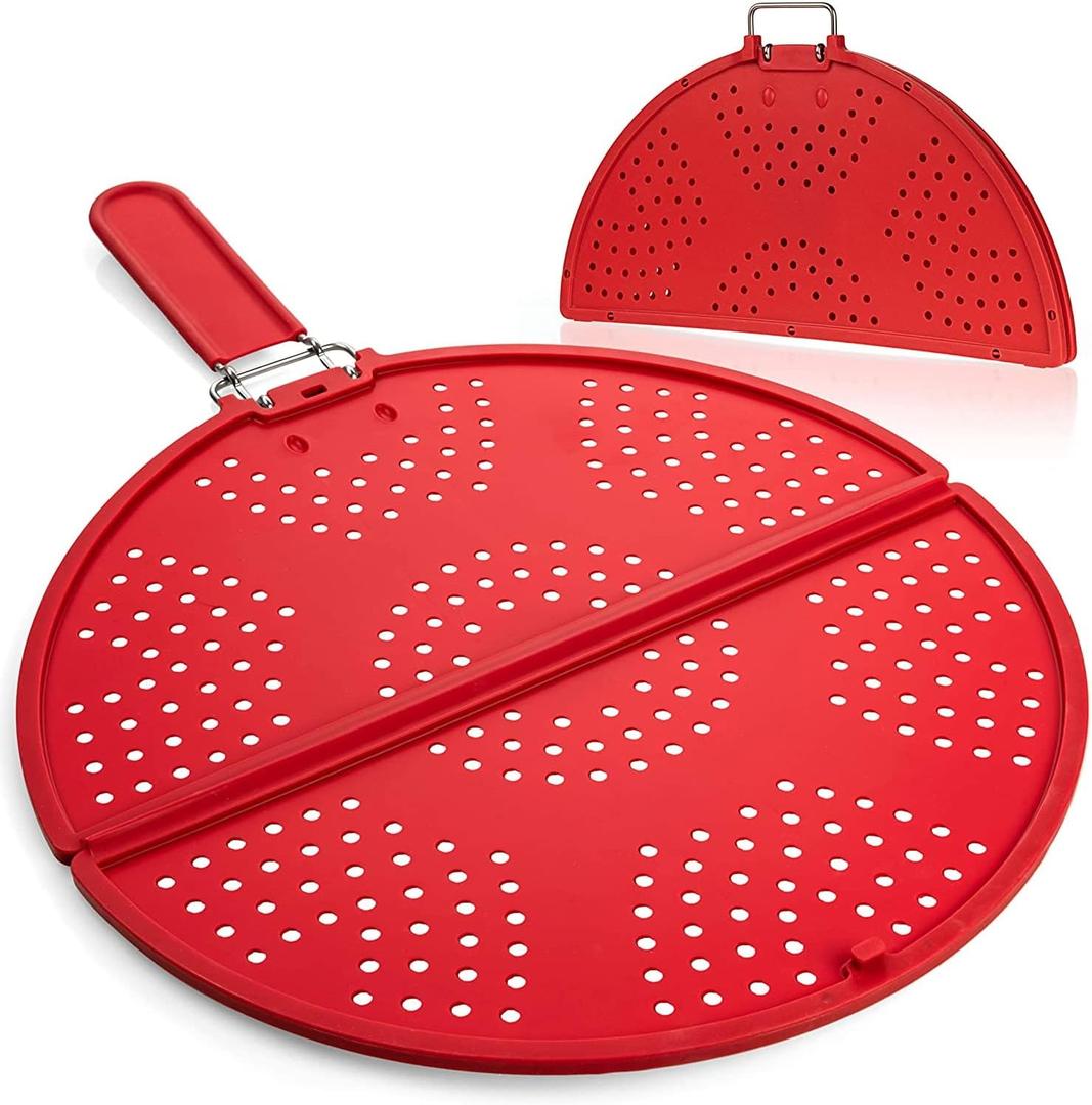 Splatter Screen for Frying Pan Foldable Grease Splatter Guard Silicone Splatter Shields Multifunction Oil Screen for Skillet with Folding Handle Bacon Splatter Screen Strainer