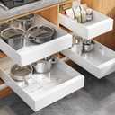 4 Pack Expandable Pull Out Cabinet Organizer 21" Deep With Raising Pad for Framed Cabinets,Upgrade 3 Slide Rails Slide Out Drawers,No Drill Roll Out Shelves,Adjustable Width 9"-14" White