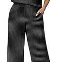 Lepunuo 2 Piece Sets for Women Summer Cap Sleeve Crop Top Wide Leg Pants Matching Lounge Set Vacation Beach Travel Outfits (Striped Black, Large)