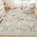 5x7 Area Rugs Washable Rug: Lagre Boho Living Room Rug Soft Non-Slip Thin Carpet Indoor Floor Non-Shedding Neutral Floral Carpets for Bedroom Dining Room Farmhouse Nursery Beige Animal