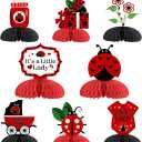 8PCS Ladybug Party Honeycomb Centerpieces, Ladybug Baby Shower Decorations - Red and Black Summer Bugs 3D Table Topper for Little Girls Ladybird Themed Birthday Party Supplies