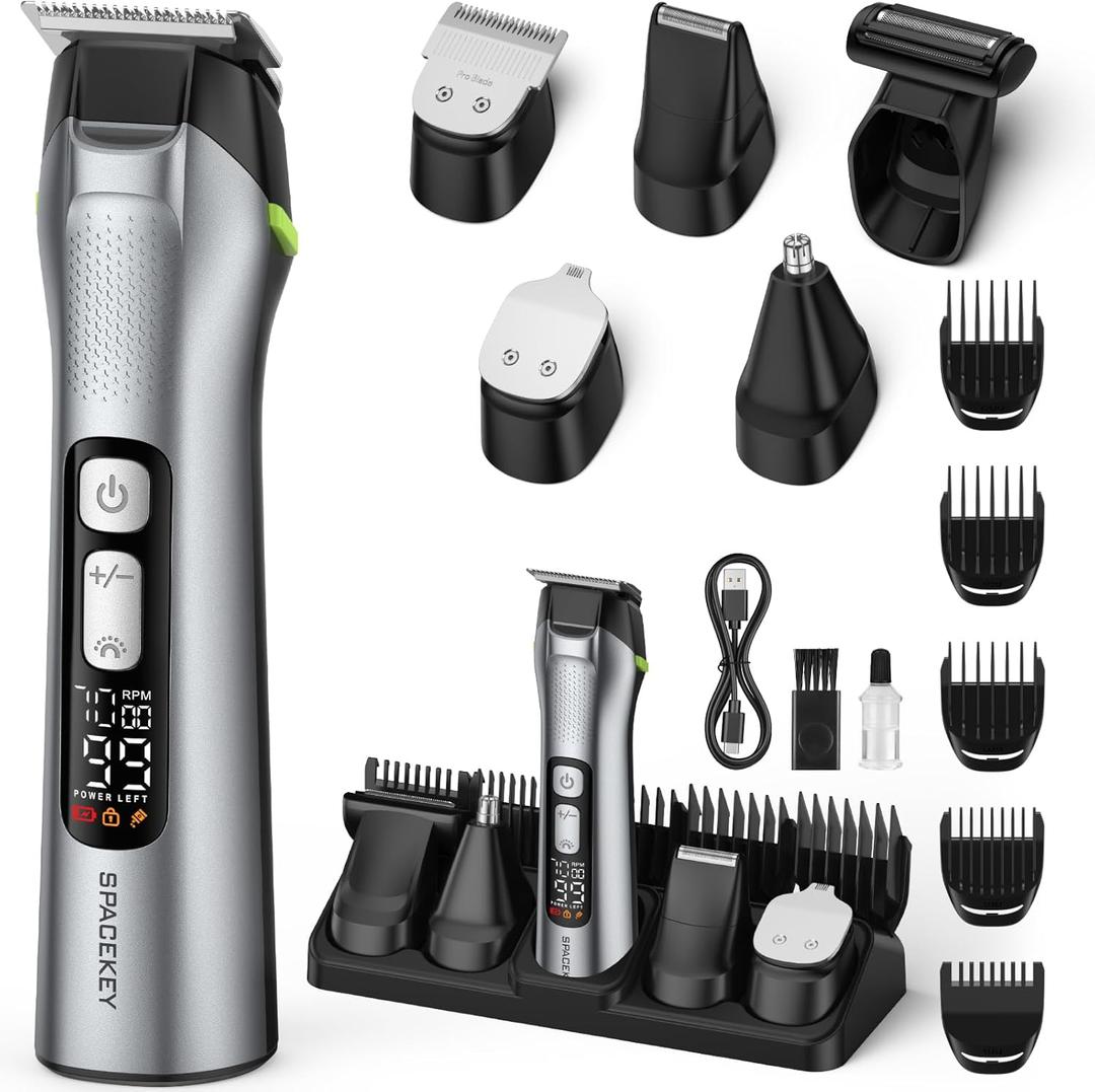 Beard Trimmer for Men, All in One Mens Grooming Kit, Hair Clippers with Stainless Steel Blade, 150-Min Long Runtime, LED Display, IPX7 Waterproof Manscape Body Hair Trimmer for Nose, Ear, Face, Chest