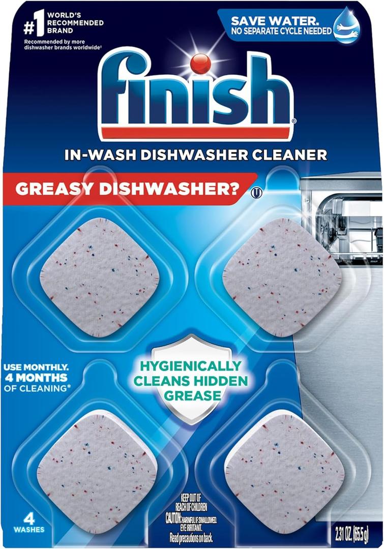 Finish Dishwasher Cleaner Tablets, Deep Cleans Hidden Grease & Grime, Fights Odors, No Extra Wash Cycle, Helps Maintain Dishwasher, 4 Month Supply, 4 Count