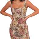 Women's Floral Jacquard Dresses Adjustable Strap Sundress A-Line Tank Mini Dress (Medium)