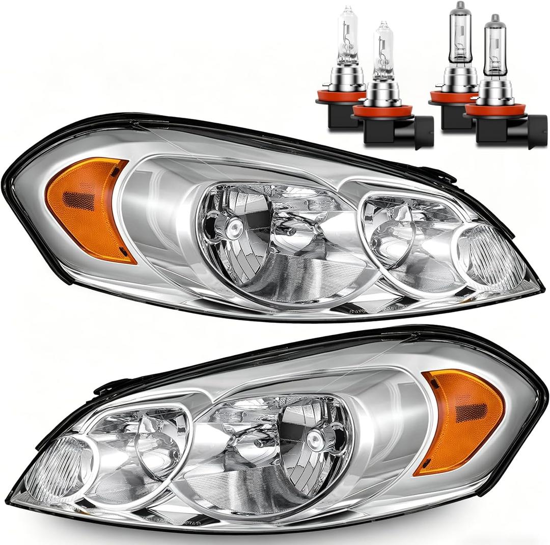 Headlights Assembly W/Bulbs for 2006-2013 Chevy Impala for 14-16 Chevy Impala Limited, 06-07 Chevy Monte Carlo, Driver and Passenger Side