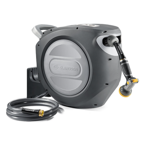 Retractable Garden Hose Reel 5/8 in x 75 ft Upgraded UV Resistant Heavy Duty Automatic Hose Reel Wall Mount 3/4 in Brass Fitting 9 Pattern Nozzle Any Length Lock Slow Retraction 180° Swivel