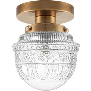 DSMJFU Brass Semi Flush Mount Ceiling Light, Small Hallway Light Fixture, Vintage Close to Ceiling Light Fixture for Bathroom, Entryway, Foyer, Closet