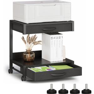 VENNQD 2-Tier Desktop Printer Stand with 2 Fabric Drawers, Prtiner Table with Storage Shelf, Desk Organizer for Home Office,3D Printer,Fax Machine,Scanner (Black, 2 Tier)