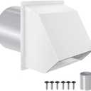 8 Inch Hooded Wall Vent with Screen and Damper, Exhaust Vent Cover Outdoor Dryer Vent Cover Outside External Extractor Wall Vent Hood for Kitchen Range Hood and Dryer, Bathroom, Basement (White)