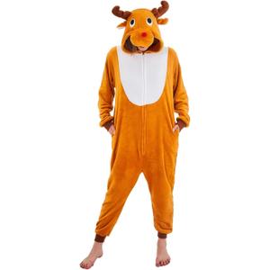 Adult Onesie Pajamas Animal One Piece Costume Halloween Cosplay for Women Men (Large, Brown Reindeer)
