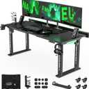 71" Gaming Standing Desk for Gamers & Streamers, 4-Leg Electric Sit Stand Desk with LED Lights, Flip-Top Cable Management, Stable Computer Desk with Wheels